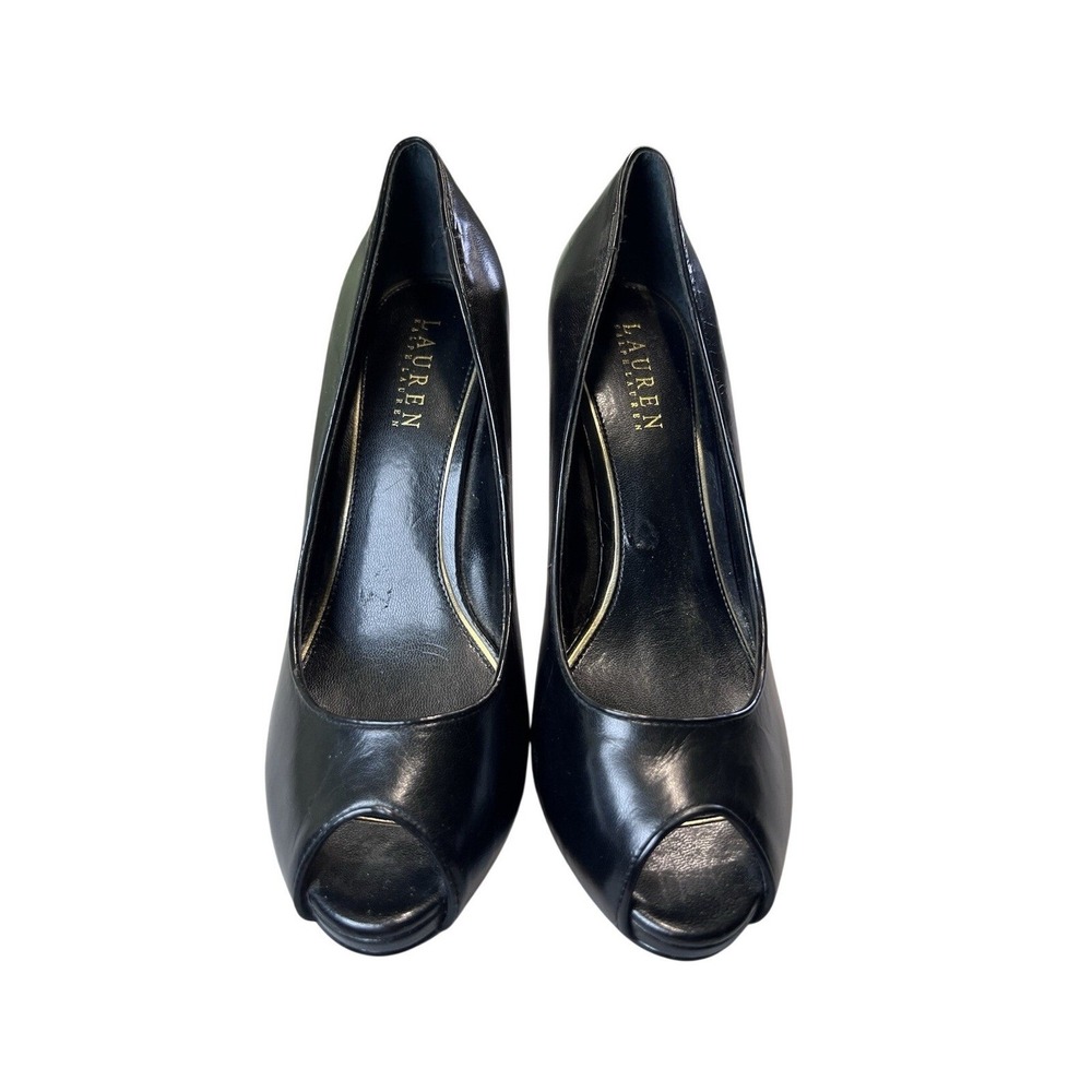 Ralph Lauren KAIA Black Kidskin Leather Classic Open-toe Pump Old Money Size 7.5